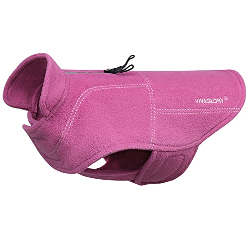 VIVAGLORY Hunde-Fleeceweste, Hundepullover für Kaltes Wetter für Große Hunde, Verstellbare Winterkleidung mit Zweifachem Reißverschluss, Reflektierende Hundemäntel, Groß, Fuchsia von VIVAGLORY