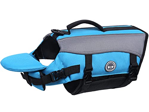 VIVAGLORY Front Float Schwimmweste Hund, Hundeschwimmweste für Bootfahren, Schwimmweste with Kopfstütze, Auftrieb & Schwimmhilfe, L, Blau von VIVAGLORY