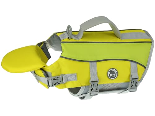 VIVAGLORY Front Float Schwimmweste Hund, Hundeschwimmweste für Bootfahren, Schwimmweste with Kopfstütze, Auftrieb & Schwimmhilfe, S, Gelbgrau von VIVAGLORY