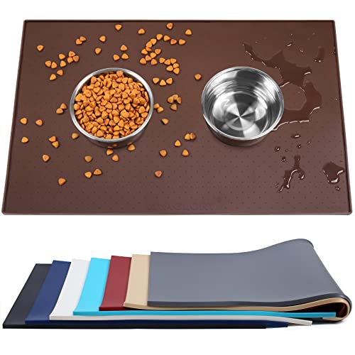 VIVAGLORY Hundefuttermatte, Katzenhund-Fütterungsmatte, Anti-Messy wasserdichte Futterfutter-Nahrungsnahrungs-Pet Schüssel Silikonmatten-Placemat mit erhöhter Kante, Schokolade, Klein (48x30cm) von VIVAGLORY