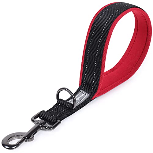 VIVAGLORY Hundeleine Kurz, Kurze Verkehrsleine für Hunde, Kurze Trainingsleine für Mittelgroße und Große Hunde (32cm, Schwarz/Rot) von VIVAGLORY