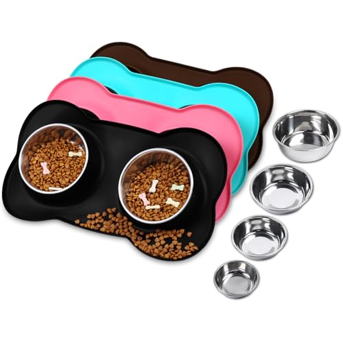 VIVAGLORY Hundenäpfe Edelstahl Futternäpfe für Hunde und Katzen mit Rutschfester auslaufsicherer Silikonunterlage, 1310ml ea., Schwarz von VIVAGLORY