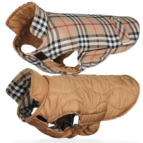 VIVAGLORY Softjoy Hundemantel, Wintermantel mit Bauchschutz & Klettverschluss, Hundejacke für Winter & Weihnachten, Warm Softshell Kariert Schnittmuster Verstellbar, XS, Khaki VIVAGLORY Softjoy Hundemantel, Wintermantel mit Bauchschutz & Klettverschluss, Hundejacke für Winter & Weihnachten, Warm Softshell Kariert Schnittmuster Verstellbar, XS, Khaki von VIVAGLORY