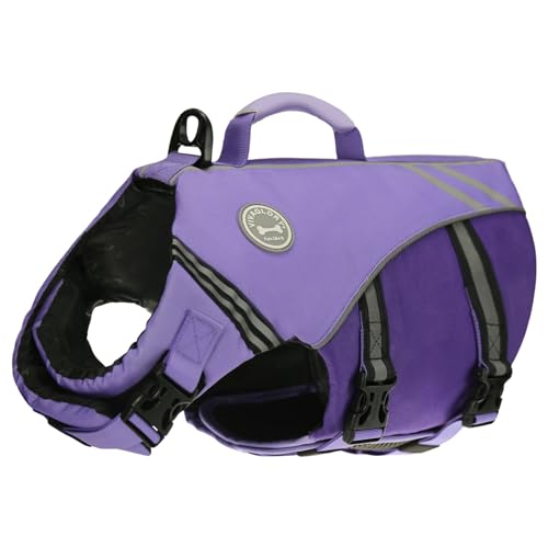 VIVAGLORY Sports Style Schwimmweste Hund, Hundeschwimmweste für Bootfahren, Auftrieb & Schwimmhilfe, Schwimmweste, S, Lila von VIVAGLORY
