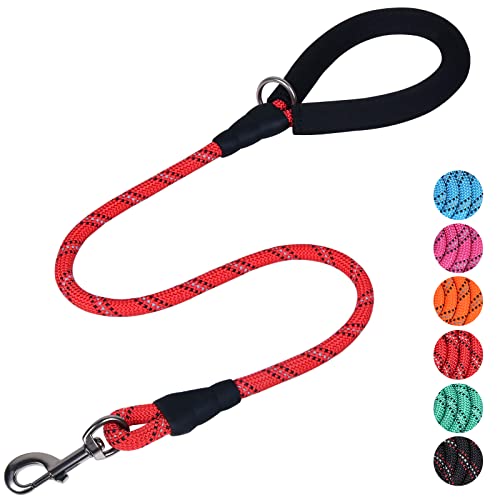 VIVAGLORY Hundeleine Roperex Leine Hund, Hundeleine Führleine mit Gepolstertem Griff & Schlaufe für Hausleine Joggingleine, Extra Stark & Starke für Hunde, 90 x 0.8cm, Rot von VIVAGLORY