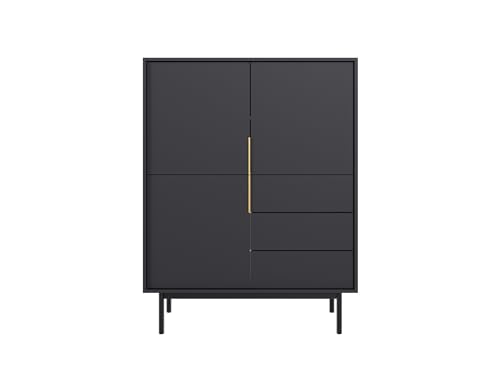 Hohe Kommode Viva in schwarz - Sideboard Schrank fürs Schlafzimmer und Wohnzimmer - goldene Griffe - Elegantes Design mit Schubladen - Kleiderschrank mit Regalen Hohe Kommode Viva in schwarz - Sideboard Schrank fürs Schlafzimmer und Wohnzimmer - goldene Griffe - Elegantes Design mit Schubladen - Kleiderschrank mit Regalen von VIVALDI
