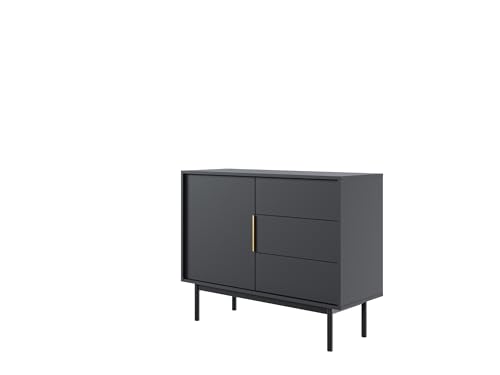 Kommode Viva in schwarz - Sideboard Schrank fürs Schlafzimmer und Wohnzimmer - goldene Griffe - Elegantes Design mit Schubladen - Kleiderschrank von VIVALDI