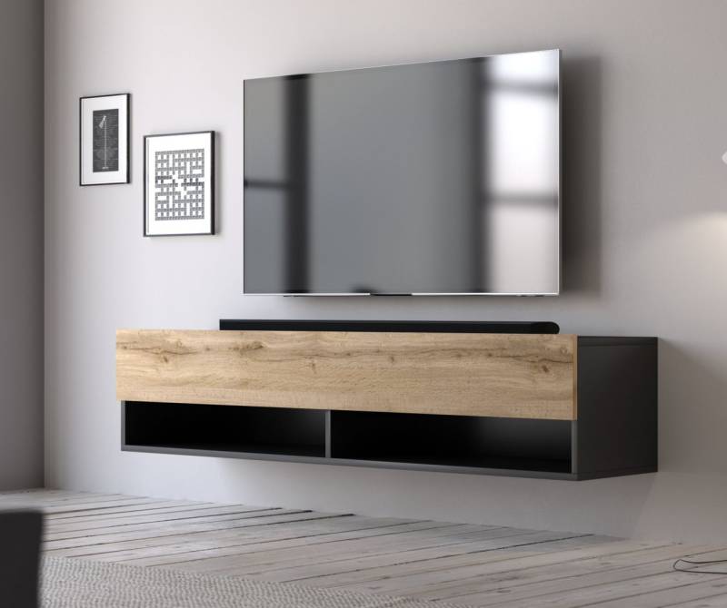 Lowboard 140 hängend Fernsehkommode Fernsehtisch TV-Kommode Schwarz Eiche-Wotan Lowboard 140 hängend Fernsehkommode Fernsehtisch TV-Kommode Schwarz Eiche-Wotan von VIVALDI