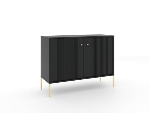 VIVALDI Elegante Kommode Iseo in matt schwarz - universeller Schrank für Wohnzimmer, Schlafzimmer, Flur - Sideboard mit goldenen Beinen & goldenen Griffen - Kommodenschrank von VIVALDI