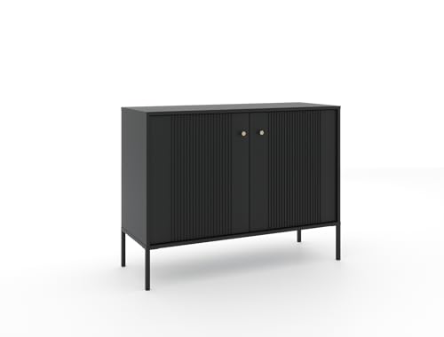 VIVALDI Elegante Kommode Iseo in matt schwarz - universeller Schrank für Wohnzimmer, Schlafzimmer, Flur - Sideboard mit schwarzen Beinen & goldenen Griffen - Kommodenschrank von VIVALDI