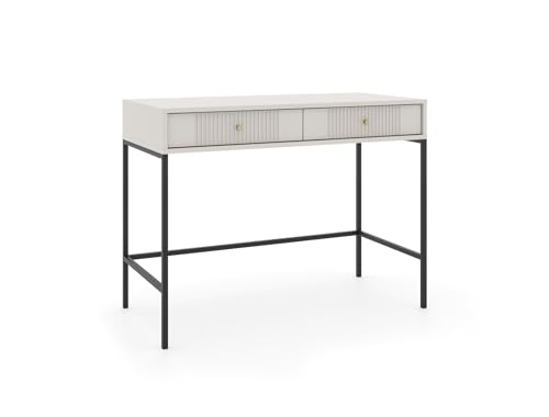 VIVALDI Eleganter Schminktisch Iseo in Kaschmirfarbe Creme - Schreibtisch mit Schubladen - goldene Griffe & Schwarze Metallbeine - für Schlafzimmer Büro Garderobe - 104x50x von VIVALDI