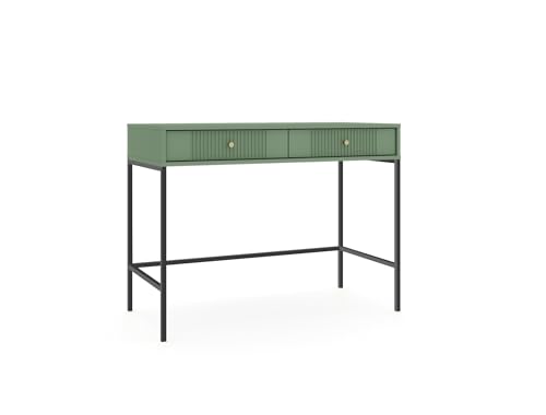 Eleganter Schminktisch Iseo in Rauchgrün - Schreibtisch mit Schubladen - goldene Griffe & Schwarze Metallbeine - für Schlafzimmer Büro Garderobe - 104x50x79cm von VIVALDI