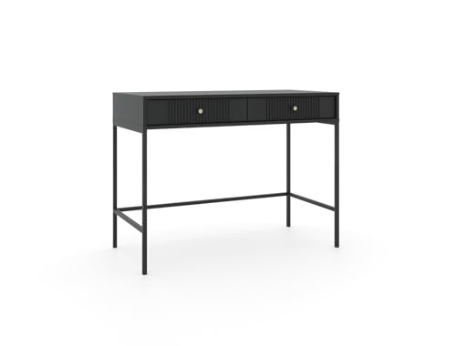 Eleganter Schminktisch Iseo in schwarz - Schreibtisch mit Schubladen - goldene Griffe & Schwarze Metallbeine - für Schlafzimmer Büro Garderobe - 104x50x79cm von VIVALDI
