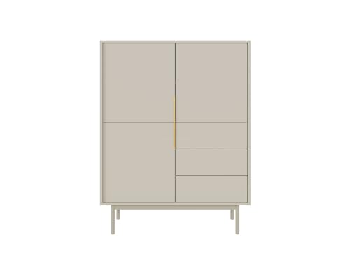 VIVALDI Hohe Kommode Viva in Kaschmirfarbe - Sideboard Schrank Creme fürs Schlafzimmer und Wohnzimmer - goldene Griffe - Elegantes Design mit Schubladen - Kleiderschrank von VIVALDI