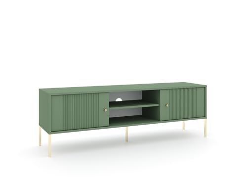 VIVALDI ISEO TV-Schrank Rauchgrün mit goldenen Füßen - Wohnzimmer Lowboard - Sideboard für Fernseher - Multimedia Schrank geriffelte Fronten - mit Loch für Kabel VIVALDI ISEO TV-Schrank Rauchgrün mit goldenen Füßen - Wohnzimmer Lowboard - Sideboard für Fernseher - Multimedia Schrank geriffelte Fronten - mit Loch für Kabel von VIVALDI