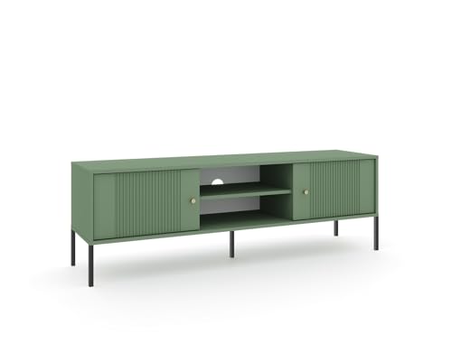 VIVALDI ISEO TV-Schrank Rauchgrün mit schwarzen Füßen - Wohnzimmer Lowboard - Sideboard für Fernseher - Multimedia Schrank geriffelte Fronten - mit Loch für Kabel VIVALDI ISEO TV-Schrank Rauchgrün mit schwarzen Füßen - Wohnzimmer Lowboard - Sideboard für Fernseher - Multimedia Schrank geriffelte Fronten - mit Loch für Kabel von VIVALDI
