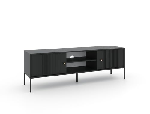 VIVALDI ISEO TV-Schrank schwarz mit schwarzen Füßen - Wohnzimmer Lowboard - Sideboard für Fernseher - Multimedia Schrank geriffelte Fronten - mit Loch für Kabel VIVALDI ISEO TV-Schrank schwarz mit schwarzen Füßen - Wohnzimmer Lowboard - Sideboard für Fernseher - Multimedia Schrank geriffelte Fronten - mit Loch für Kabel von VIVALDI