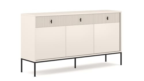 VIVALDI Kommode Maggiore Kaschmir cremefarben - Sideboard Schrank fürs Schlafzimmer und Wohnzimmer - Schwarze Griffe und Füße - Elegantes Design mit geriffelten Fronten - 3 Türen VIVALDI Kommode Maggiore Kaschmir cremefarben - Sideboard Schrank fürs Schlafzimmer und Wohnzimmer - Schwarze Griffe und Füße - Elegantes Design mit geriffelten Fronten - 3 Türen von VIVALDI