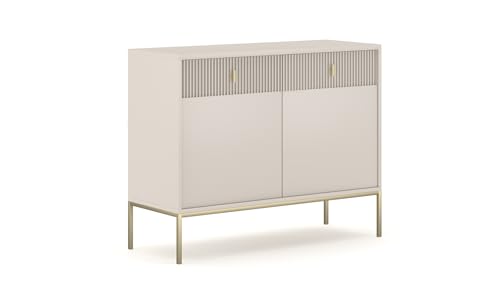 VIVALDI Kommode Maggiore Kaschmir cremefarben - Sideboard Schrank fürs Schlafzimmer und Wohnzimmer - goldene Griffe und Füße - Elegantes Design mit geriffelten Fronten - 2 Türen VIVALDI Kommode Maggiore Kaschmir cremefarben - Sideboard Schrank fürs Schlafzimmer und Wohnzimmer - goldene Griffe und Füße - Elegantes Design mit geriffelten Fronten - 2 Türen von VIVALDI