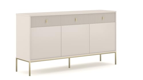 VIVALDI Kommode Maggiore Kaschmir cremefarben - Sideboard Schrank fürs Schlafzimmer und Wohnzimmer - goldene Griffe und Füße - Elegantes Design mit geriffelten Fronten - 3 Türen VIVALDI Kommode Maggiore Kaschmir cremefarben - Sideboard Schrank fürs Schlafzimmer und Wohnzimmer - goldene Griffe und Füße - Elegantes Design mit geriffelten Fronten - 3 Türen von VIVALDI