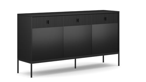VIVALDI Kommode Maggiore in schwarz - Sideboard Schrank fürs Schlafzimmer und Wohnzimmer - Schwarze Griffe und Füße - Elegantes Design mit geriffelten Fronten - 3 Türen VIVALDI Kommode Maggiore in schwarz - Sideboard Schrank fürs Schlafzimmer und Wohnzimmer - Schwarze Griffe und Füße - Elegantes Design mit geriffelten Fronten - 3 Türen von VIVALDI