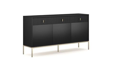 VIVALDI Kommode Maggiore in schwarz - Sideboard Schrank fürs Schlafzimmer und Wohnzimmer - goldene Griffe Schwarze Füße - Elegantes Design mit geriffelten Fronten - 3 Türen VIVALDI Kommode Maggiore in schwarz - Sideboard Schrank fürs Schlafzimmer und Wohnzimmer - goldene Griffe Schwarze Füße - Elegantes Design mit geriffelten Fronten - 3 Türen von VIVALDI
