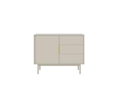 VIVALDI Kommode Viva in Kaschmirfarbe - Sideboard Creme Schrank fürs Schlafzimmer und Wohnzimmer - goldene Griffe - Elegantes Design mit Schubladen - Kleiderschrank mit Regalen von VIVALDI
