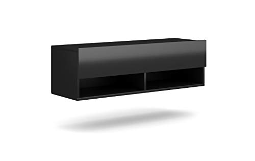 VIVALDI TV-Hängeboard Derby | 30 x 100 x 31 cm | Fernsehschrank Fernsehtisch mit 2 Böden | Hängeschrank für Wohnzimmer und Esszimmer | Schwarz Matt & Schwarz Hochglanz von VIVALDI