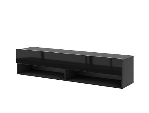 VIVALDI TV-Hängeboard Derby | 32,8 x 140 x 31 cm | Fernsehschrank Fernsehtisch mit 2 Böden | Hängeschrank für Wohnzimmer und Esszimmer | Schwarz Matt & Schwarz Hochglanz von VIVALDI
