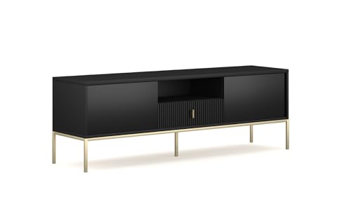VIVALDI TV-Schrank Maggiore in schwarz matt - Lowboard fürs Wohnzimmer - Sideboard für Fernseher mit Schublade - Multimedia Schrank - goldene Beine und Griffe von VIVALDI