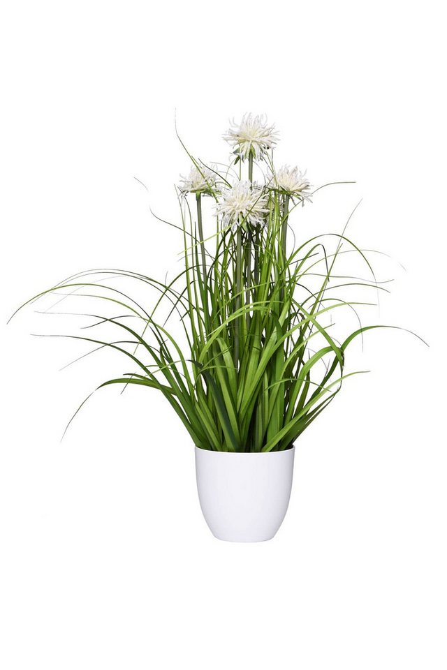 Kunstpflanze Kunstpflanze Kunstgras mit weißen Blüten NEVA - 18x78 cm, VIVANNO, Höhe 78 cm von VIVANNO