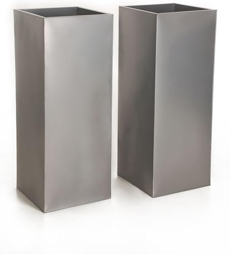VIVANNO 2er Set Zink Blumenkübel Pflanzkübel Pflanzgefäße Übertöpfe Blumentöpfel Block Design 100cm Silber von VIVANNO