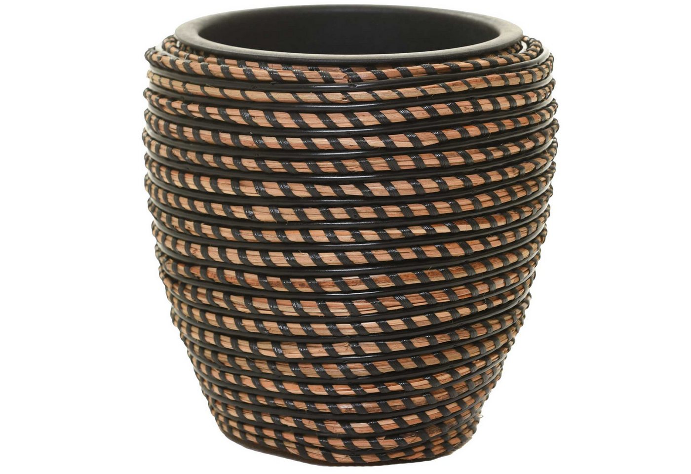 VIVANNO Blumentopf Rattan MASTELLO Rund - Schwarz Geflochten (1 St), 24x24 cm von VIVANNO