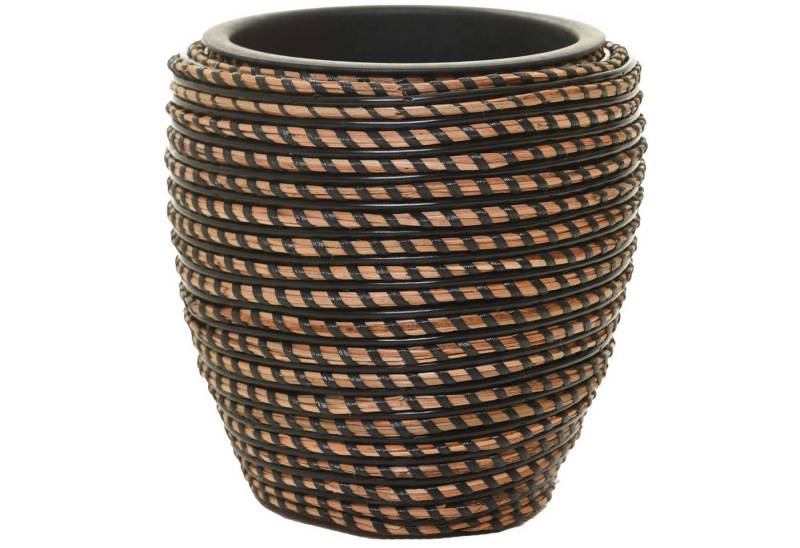 VIVANNO Blumentopf Rattan MASTELLO Rund - Schwarz Geflochten (1 St), 24x24 cm von VIVANNO