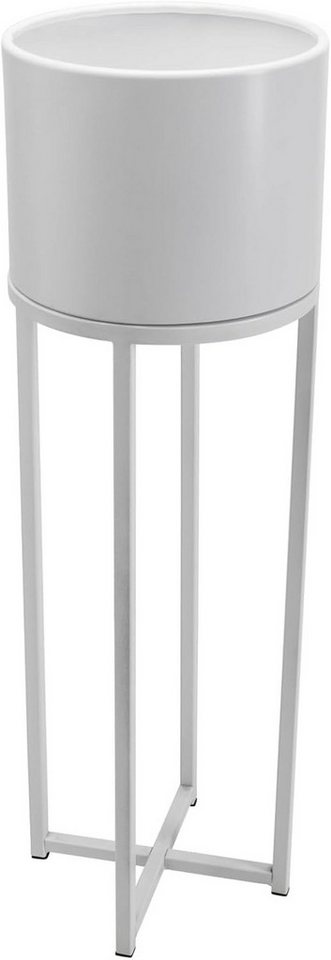 VIVANNO Blumentopf pulverbeschichtetes Stahlblech ELEVATE CROSS Rund - Weiß Matt (1 St), 25x79 cm von VIVANNO