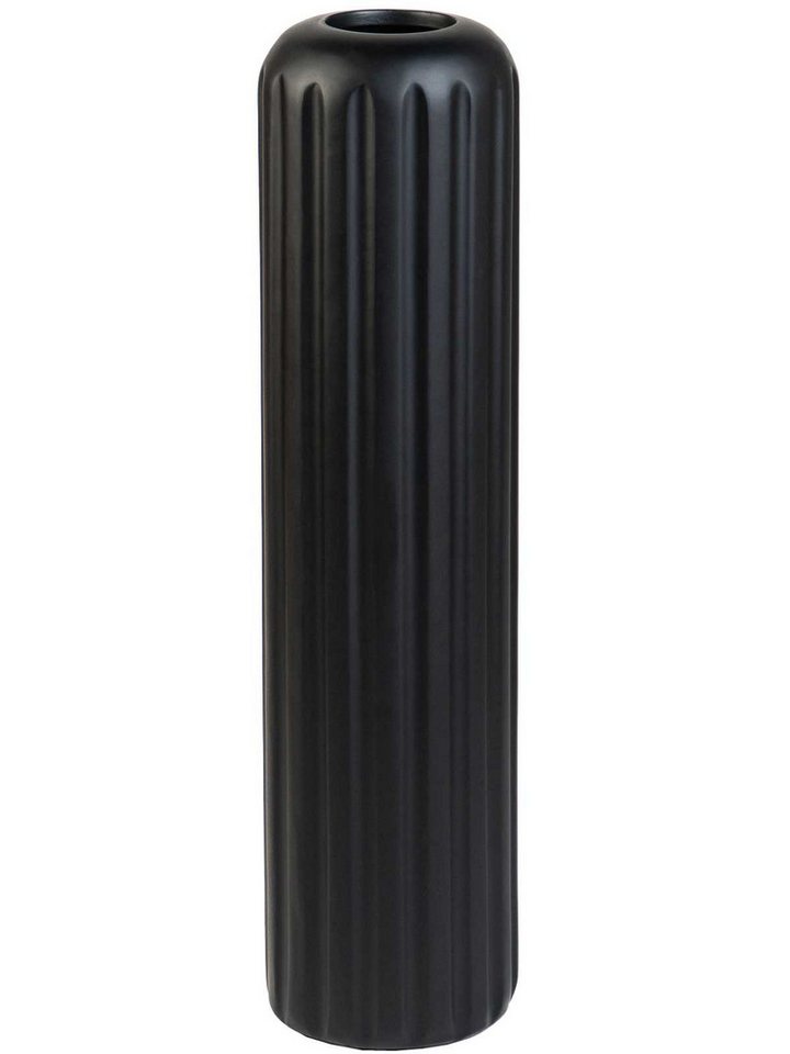 VIVANNO Bodenvase Fiberglas VERTA Säule - Schwarz Matt Mit Muster (1 St), 20x20x80 cm von VIVANNO