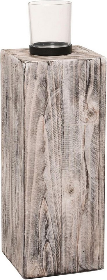 VIVANNO Bodenwindlicht Holz LUMIRA - Weiß Antik, 16x16x60 cm von VIVANNO