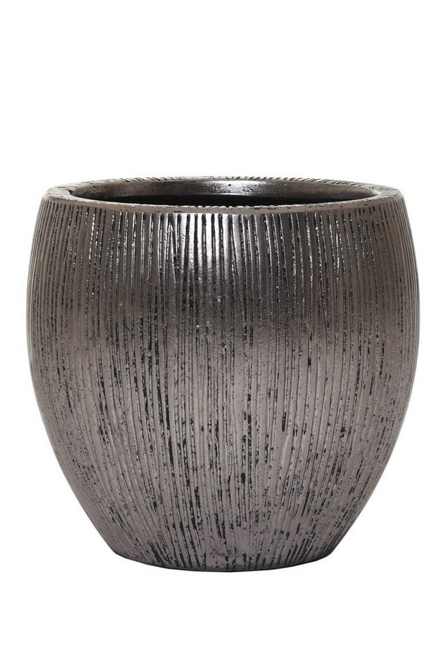 VIVANNO Blumentopf Blumentopf Pflanzkübel Fiberglas Silber Schwarz geriffelt CAIRO - von VIVANNO