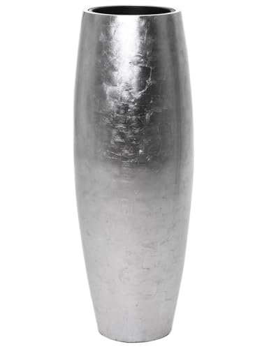 VIVANNO Pflanzkübel Bodenvase Fiberglas Magnum Silber Blatt-Optik Hochglanz - 80x23 von VIVANNO