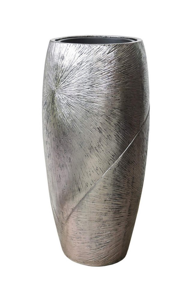 VIVANNO Pflanzkübel Pflanzkübel Pflanzgefäß Fiberglas Royal", Silber Schwarz - 33x73 cm" von VIVANNO