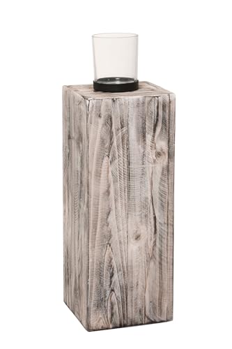 Windlicht Windlichtsäule Kerzenhalter Säule Recycling Holz Lumira Shabby Chic Weiß (60 cm) von Vivanno