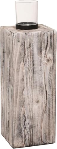 VIVANNO Windlicht Windlichtsäule Kerzenhalter Säule Recycling Holz Lumira Shabby Chic Weiß (60 cm) von VIVANNO