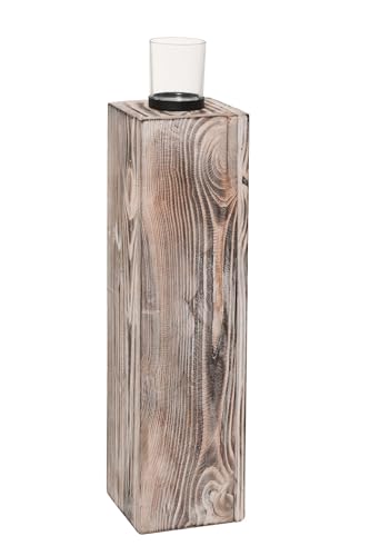 Windlicht Windlichtsäule Kerzenhalter Säule Recycling Holz Lumira Shabby Chic Weiß (76 cm) von Vivanno