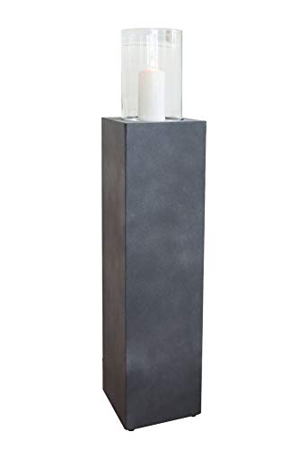 Windlichtsäule Boden-Windlicht Kerzenhalter Deko-Laterne Fiberzement Lumira 97 cm hoch Grau von Vivanno
