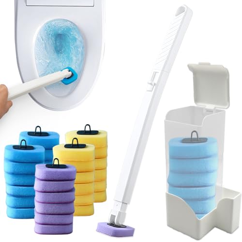 VIVEBEI Einweg Toilettenbürste, Toilettenbürstenset mit 30 Ersatzschwammbürstenköpfen und Halter, Einfach zu Entsorgen, Schnell und Hygienisch Saubere Toiletten, Duschen und Waschbecken von VIVEBEI