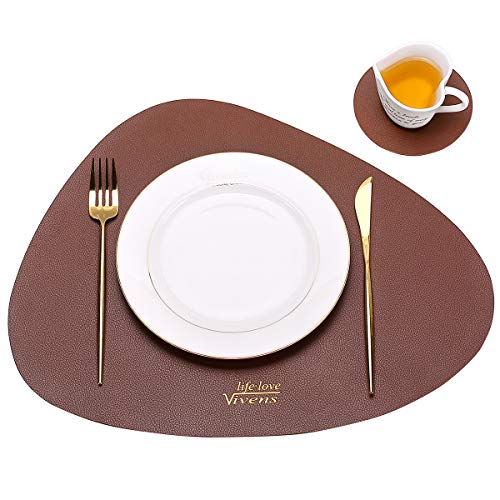 VIVENS Tischset, 43 x 34 cm, Platzsets und Untersetzer aus PU-Leder, 2er-Set, rutschfest, strapazierfähig, Bunte Tischmatten, waschbar, wasserdicht (Braun) von VIVENS