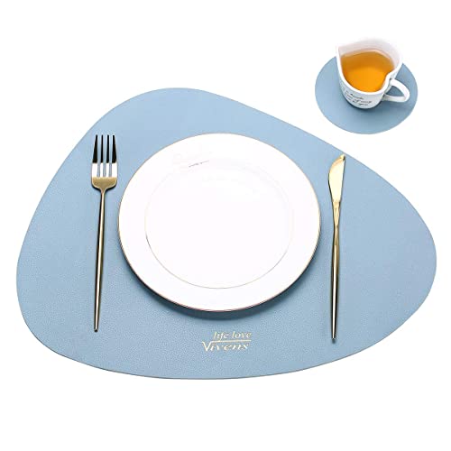 VIVENS Tischset, 43 x 34 cm, Platzsets und Untersetzer aus PU-Leder, 2er-Set, rutschfeste und wärmeisolierende Tischmatte, bunt, waschbar, wasserdicht (blau) von VIVENS