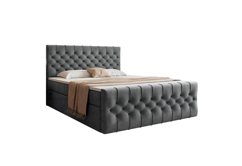 VIVENTE Möbel Boxspringbett OXFORD eleganter Samt Bezugstoff MAGIC VELVET Chesterfield Steppung (Breiten 120/140/160/180/200 cm), Polsterbett mit Bettkasten und Topper von VIVENTE Möbel