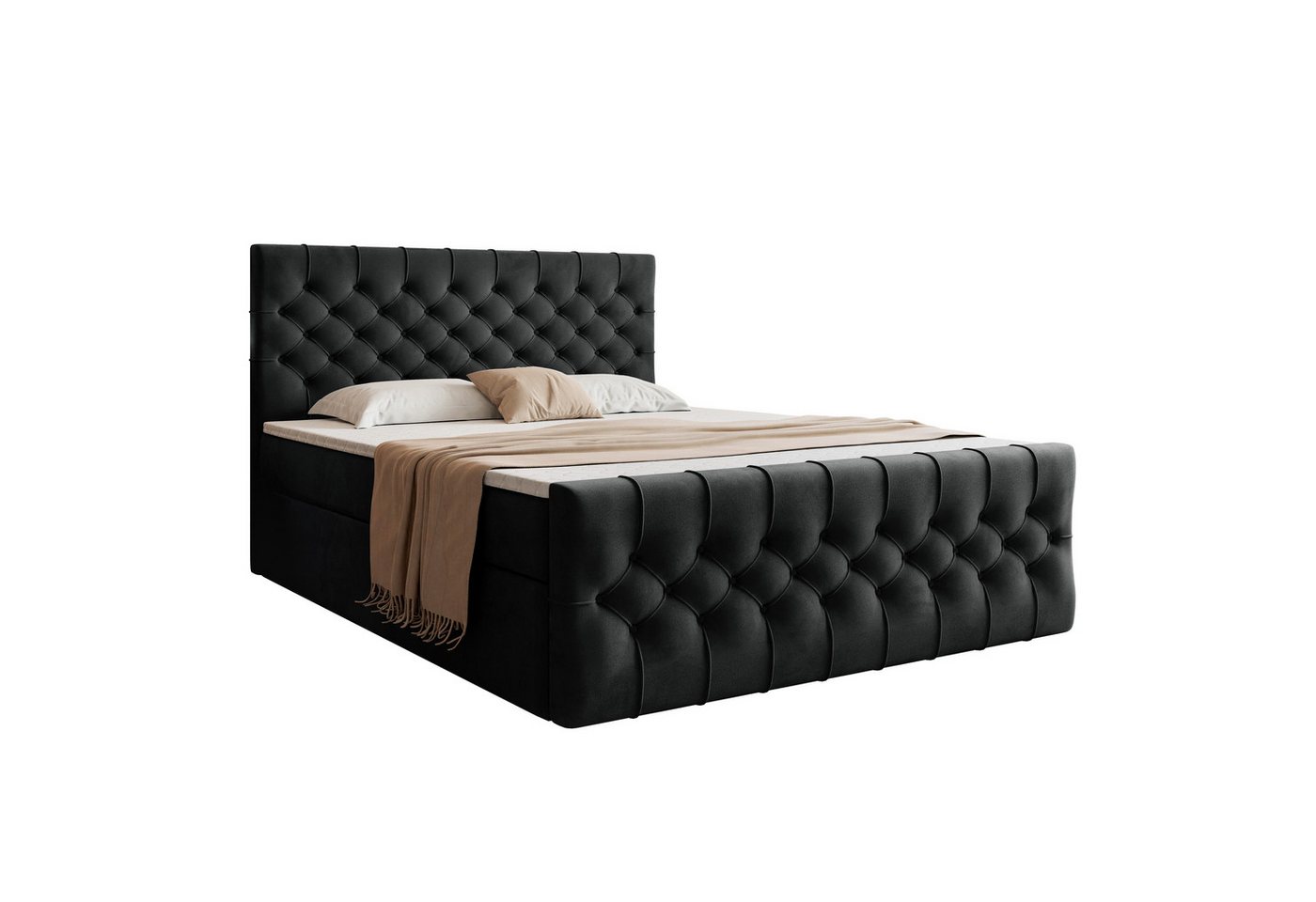 VIVENTE Möbel Boxspringbett OXFORD eleganter Samt Bezugstoff MAGIC VELVET Chesterfield Steppung (Breiten 120/140/160/180/200 cm), Polsterbett mit Bettkasten und Topper VIVENTE Möbel Boxspringbett OXFORD eleganter Samt Bezugstoff MAGIC VELVET Chesterfield Steppung (Breiten 120/140/160/180/200 cm), Polsterbett mit Bettkasten und Topper von VIVENTE Möbel