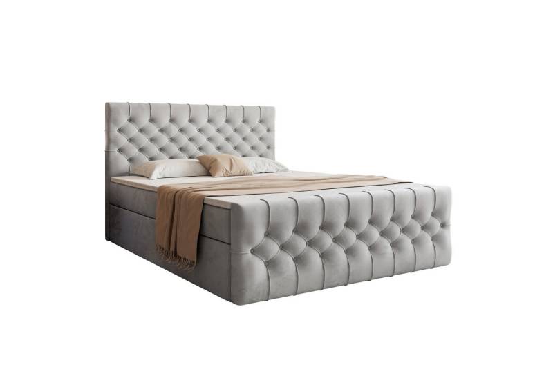 VIVENTE Möbel Boxspringbett OXFORD eleganter Samt Bezugstoff MAGIC VELVET Chesterfield Steppung (Breiten 120/140/160/180/200 cm), Polsterbett mit Bettkasten und Topper von VIVENTE Möbel